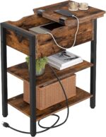 HOOBRO End Table with Charging Station, Narrow Side Table, Flip Top Nightstand with USB Ports and Outlets, Bedside Tables with Shelf for Small Spaces, Living Room, Rustic Brown BF341BZ01 - Image 2