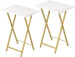 HOOBRO Folding TV Tray Tables, Set of 2 Side Table for Small Space, Industrial Snack Tables for Eating at Couch, Stable Metal Frame, Easy Assembly, Space Saving, Marble and Gold DM25BZ01 - Image 2