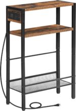 HOOBRO Small Narrow Side Table with Charging Station, Skinny End Table for Small Spaces, Slim Nightstand with USB Ports Outlet, Sofa Beside Table with Storage Shelf, Rustic Brown and Black BF102UBZ01 - Image 2