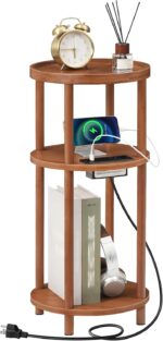 HOOBRO Small Round Side Table with Charging Station, 3-Tier Round Bamboo End Table, Compact Sofa Bedside Table for Small Space, Easy Assembly, for Living Room, Bedroom, Apartment, Walnut WL152UBZ01 - Image 2