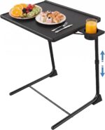 HUANUO TV Tray, Adjustable TV Tray Table - TV Dinner Tray on Bed & Sofa, Comfortable Folding TV Tray with 6 Height & 3 Tilt Angle Adjustments (Black) - Image 2