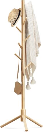 Haddockway Wooden Coat Rack Stand with 8 Hooks New Zealand Pine 3 Adjustable Coat Standing Tree Easy Assembly for Coats, Hats, Scarves and Handbags for Entryway, Hallway, Bedroom, Office - Image 2