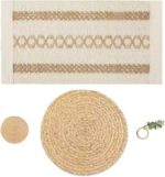 Handmade Rustic Farmhouse Boho Placemats Set, Natural Water Hyacinth Cotton Jute Woven Table Mats with Coasters & Napkin Rings for Kitchen Dining Party (1, Handmade Placemats Set of 1) - Image 2