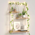 Hanging Shelves for Wall,Macrame Hanging Plant Shelf with Vine Lights 3 Tier Rope Floating Shelf Wood Organizer Storage Rack Boho Wall Decor Aesthetic for Succulents Bedroom Bathroom Kitchen - Image 2