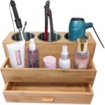 Harzen Brothers Hair Tool Organizer- Bamboo, Blow Dryer Holder, Bathroom Countertop, Vanity Caddy Storage Stand for Accessories, Makeup, Toiletries - Image 2
