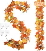 Helimoto 11.8FT Fall Garland 2 Pack for Mantle, Home & Indoor Decorations, Thanksgiving Decor, Autumn Garland for Outdoor Display Orange - Image 2