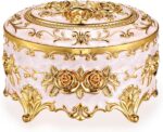 Hipiwe Vintage Metal Jewelry Box - Oval Trinket Organizer Ring Box Case with Rose Pattern Jewelry Storage Box for Ring Earrings Necklace, Gift for Women - Image 2