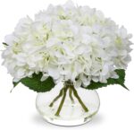 Hollyone Hydrangea Artificial Flowers with Vase White Silk Fake Flowers Arrangements in Glass Vase with Faux Water for Home Bathroom Office Table Centerpiece Shelf Decorations - Image 2