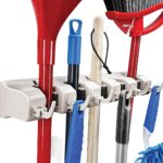 Home It Mop And Broom Holder Wall Mount - Garage Storage Systems with 5 Slots, 6 Hooks, 7.5lbs Capacity Per Slot - Garden Tool Organizer For Home, Kitchen, Closet, Garage, Laundry Room - Off-White - Image 2
