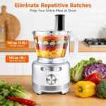 Homtone 16 Cups Food Processor, Large Food Chopper with French Fry Cutter, 9 Functions 7 Blades for Shredding, Slicing, Doughing, Emulsfying and Meat Chopping for Home Use, 3 Speeds, 600W, Sliver - Image 2