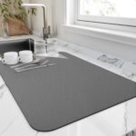 HotLive Dish Drying Mat for Kitchen Counter, Heat Resistant Drainer Mats with Non-slip Rubber Backed, Hide Stain Kitchen Super Absorbent Draining Mat, Easy to Clean Dish Rack Pad, Dark Grey 16"x18" - Image 2