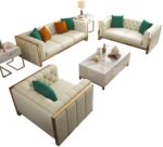Hotel Studio Sofa Bed Home Furniture Leather Loveseat with Stainless Steel Foot Combination Chaise Longue - Image 2