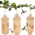 Hummingbird House - Natural Wooden Hummingbird Houses for Outside Hanging, Gardening Gifts for Women, Bird Lovers 3 Packs - Image 2