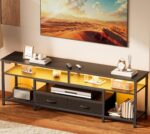 Huuger 63 Inch LED TV Stand for 65 70 Inch TV, Entertainment Center with Open Shelves and Power Outlets, TV Console for Living Room, Media Console with Drawers, Black - Image 2