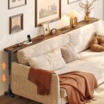 Huuger 78.7 Inch Height Adjustable Behind Couch Table with Power Outlets, 23.9’’-34.4’’ Range, Sofa Tables Narrow Long with USB-C Ports, Skinny Console Table, for Small Spaces, Rustic Brown - Image 2