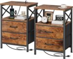 Huuger Nightstands Set of 2, Night Stand with Charger Station, 2 Drawer Side Table with Open Shelf, USB-C Port, End Table for Small Spaces, X Shaped Side Rail, Rustic Brown - Image 2