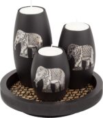 IYARA CRAFT Elephant Candle Holder Set – 3 Handmade Wood Tealight Holders with Tray, Rustic Black Home Décor, Cozy Holiday Centerpiece & Thoughtful for Women, Mom, Housewarming - Image 2