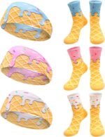 Ice Cream Baseball Headband and Ice Cream Sock Sports Elastic Sweatband Funny Sports Baseball Gifts for Youth Teen Women Men Athletes Football Basketball Running Gym Party Favors - Image 2