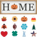 Interchangeable HOME Seasonal Tabletop Sign with 12 Pcs Seasonal Icons Wooden HOME Sign for All Seasons Shelf Mantel Windowsill Decor - Image 2