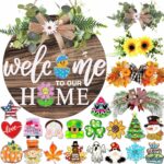Interchangeable Welcome Sign for Front Door with 4 Seasonal Wreaths 21 Changeable Icons, Farmhouse Rustic Outdoor Welcome Signs Porch, Spring Winter Fall Decorations for Home House Warming Gifts - Image 2