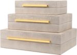 Ivory Shagreen Box Set Of 3 Faux Leather Decorative Boxes, Large Modern Nesting Storage Decorative Boxes with Lids for Home Decor Stacking jewelry Box Organizer - Image 2