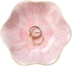 JAMEND CLXP Lotus Leaf Shape Decorative Ring Tray, Small Key Bowl, Ceramic Trinket Tray Jewelry Dish Organizing Necklace Earrings, Home Decoration for Mom Best Friend Sister, Pink. - Image 2