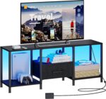 JARHETUN TV Stand with LED Lights, Entertainment Center with Open Shelves and Fabric Drawer, Media Console for 55 Inch TV, Television Stands for Living Room, Bedroom, Black - Image 2