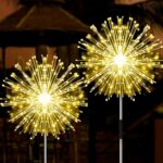 JJGoo Outdoor Solar Lights Firework, 2 Pack 120 LEDs Waterproof Solar Lights for Outside Garden Yard Pathway Fence - Warm White - Image 2
