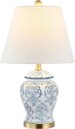 JONATHAN Y 22.25" Blue/White Chinoiserie Ceramic Urn Table Lamp, Traditional Classic Nightstand Lamp for Living Room Bedroom, White Linen Shade, LED Bulb Included JYL3085A - Image 2