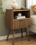 JOONEE Nightstand,Modern Bedside Table with Storage Drawer and Open Wood Shelf, for Living Room, Bedroom and Small Spaces, Accent Night Stand with Solid Wood Legs, Easy Assembly,Walnut Brown - Image 2