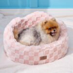 Joydeco Cloud Dog Bed for Small Dogs & Cats, Washable Pet Bed with Orthopedic Foam and Removable Checkered Plush Pad, Non-Slip Bottom for Indoor Puppies and Kittens, 22x20 Inch, Pink - Image 2