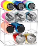 LARGER Compartment - Stackable Water Bottle Organizer Holder - for Stanley & Others' Large Tumbler - Clear Wine Rack, Cup Bottle Holder for Cabinet Home Countertop Fridge Pantry Shelf, 4 Tier Hold 12 - Image 2
