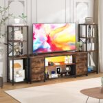 LED TV Stand Bookshelf Combo with Charging Station for 65 60 55 Inch TV, Entertainment Center with Lights & Drawers, Industrial Media TV Console Table for Living Room Bedroom Office, Rustic Brown - Image 2