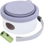 LINMENGSHU 3-in-1 Portable Dog Travel Bowl, Foldable Silicone Water Bowl with Built-in Snack Storage & Poop Bag Dispenser, All-in-One Outdoor Dog Walking Hiking Pet Accessories (Purple) - Image 2