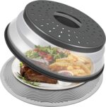 LekDrok 10 Inch Microwave Food Cover & Collapsible Silicone Mat - Splatter Guard, Plate Holder & Kitchen Colander for Meal Prep, Charcoal - Image 2