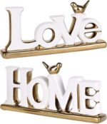 Love Sign Decor,White and Gold Room Decor Aesthetic, Knick Knack Shelf,Gold Bird Decor, Boho Bookshelf ,Abstract Gold Statue ,For Living Room,Bedroom, Contemporary Tv Stand set of 2 (2, White) - Image 2