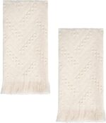 Luxury Decorative Hand Towels Bathroom: 2 Packs 14X30 100% Cotton Turkish Absorbent Soft Face Towel Set for Boho Bathroom Decor Kitchen Hotel Spa Farmhouse Guest Tea Gift (Cream White, 14"x30") - Image 2