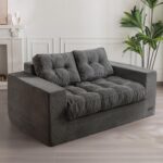 MAXYOYO Bean Bag Chair for Adults, Upholstered Floor Sofa with Armrests, Loveseat Boneless Couch with Tufted Cushion & Backrest, Sofa in A Box, Large Bean Bag Couch for Bedroom Living Room, Dark Grey - Image 2