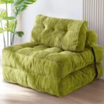 MAXYOYO Folding Sofa Bed, Convertible Sleeper Chair with Pillow Foldable Mattress with Back Support, Portable Fold Out Chair Bed Comfy Floor Sofa Lounge for Living Room Bedroom, Beige, Green - Image 2