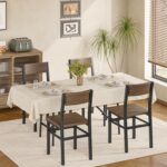 MECHYIN Dining Chairs Set of 4, Rustic Wood Dining Room Chairs with Thickened and Strengthened Metal Steel Frame & Slat Back, Modern Farmhouse Chair for Kitchen, Dining Room (4, Nut-Brown) - Image 2