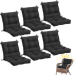 Marsui 6 Pcs Outdoor Indoor High Back Chair Cushions Patio Furniture Tufted Pillow with Ties Water-Resistant Replacement Outdoor Rocking Chair Cushions, 42 x 21 Inches (Black,Solid Color) - Image 2
