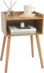 MaxSmeo Nightstand, Mid Century Modern Side Table Bedroom with Storage, Small End Bedside Table with Solid Wood Legs for Living Room, Office Small Spaces (Brown) - Image 2