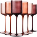 Melanin Colored Square Wine Glasses Set of 6, Elegant Ribbed Design Amber Crystal Glassware with Long Stem, 11.5oz Hand Blown Red & White Wine Stemware For Home Bar Deco,Party,Wine Dinner- Multicolour - Image 2