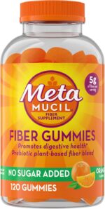 Metamucil Fiber Gummies for Adults, No Sugar Added Orange Flavor, 5g Prebiotic Plant Based Fiber Supplement Blend, 120 Count - Image 2