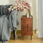 Mid Century Modern Nightstand, Narrow Nightstand, Minimalist Side Table for Bedroom, 2-Drawer Bedside Tables (Walnut, 9.84inches) - Image 2