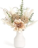Mkono Small Artificial Flowers in Ceramic Vase 12.5" Centerpieces Coffee Table Decor, Silk Flower Arrangements for Home Decor Indoor Fake Flower Bouquet for Bathroom Dining Room Kitchen Wedding Brown - Image 2