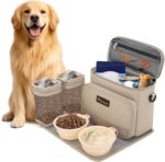 Modoker Dog Travel Bag Organizer for Supplies with 2 Food Containers, 2 Collapsible Bowls & Feeding Mat, Airline Approved Dog Travel Accessories Duffel Bag for Weekend Trips, Camping & Beach, Beige - Image 2