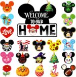 Mouse Home Decor, Interchangeable Seasonal Welcome Sign with 22PCS Interchangeable Holiday Pieces for Spring Summer Fall All Seasons Holiday Halloween Christmas - Image 2