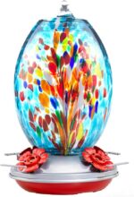 Muse Garden Glass Humming Bird Feeders for Outdoors - 27OZ Blown Glass Hummingbird Feeder - Unique Gift Mom Women, Outdoors Hanging Garden Decor, Includes Ant Moat & Brush, Blue Fireworks - Image 2