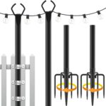 Mutovlin 2 Pack String Light Poles,10 Ft Light Poles for Outside String Lights,Outdoor Lights Pole with Fork,Metal Poles Stand for Patio Deck Backyard (10FT 2 Pack) - Image 2